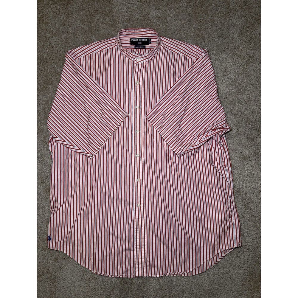 Polo Sport Ralph Lauren Men's Red White Shirt Button Up Short Sleeve Size Large